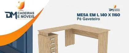 Mesa em L 140x116 Pé Gaveteiro